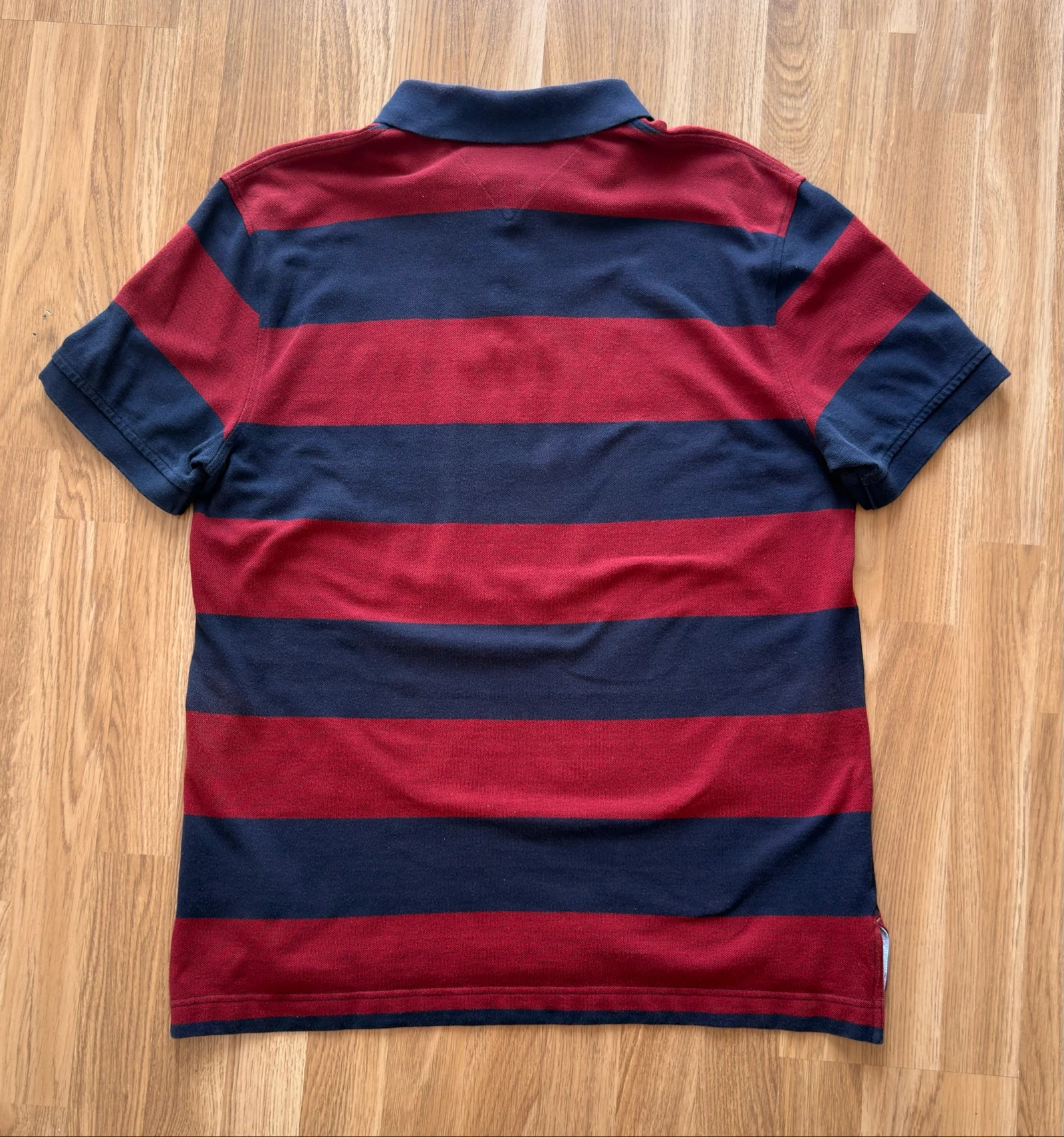 Tommy Hilfiger Polo Shirt Y2K Aesthetic Rugby Style Navy Burgundy Striped Slim Fit XL – photo 5